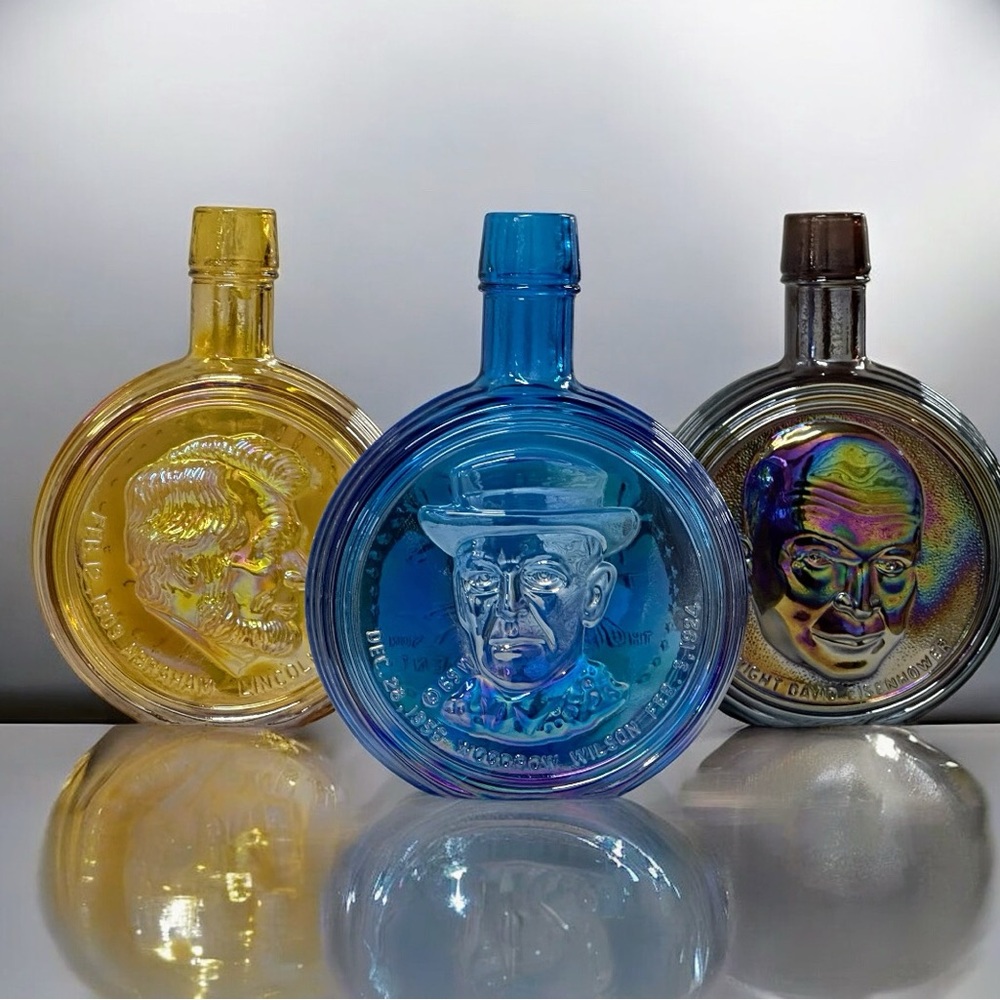 Vintage Wheaton Glass Presidential Bottles Set Woodrow Wilson Lincoln Eisenhower